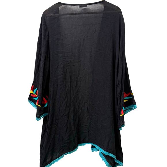 Shoreline 1X Plus Black Sheer‎ Cardigan Coverup Floral Embroidered Beach Boho - Picture 6 of 9